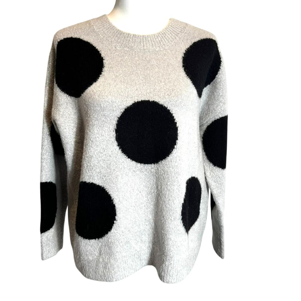 CATHERINE MALANDRINO Women's Small Soft Gray Black Polka Dot Pullover Sweater